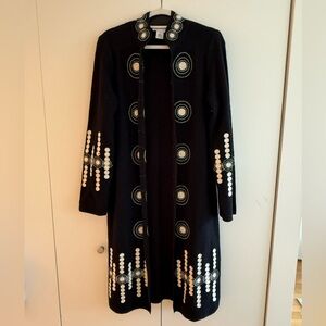 Victor Costa Black Embroidered Duster Coat XS